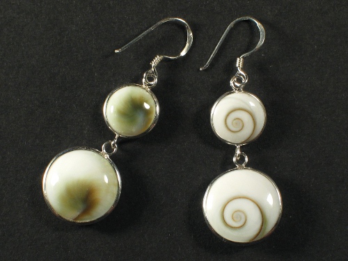 Operculum earring pair double round w/silver 1/1,5cm