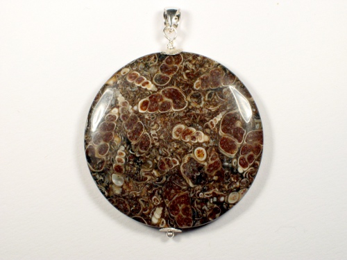 Snail agate pendant round w/silver 5cm