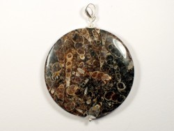 Snail agate pendant round w/silver 5cm